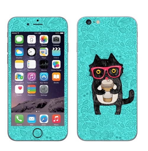 Наклейка на Телефон Apple iPhone 6 plus Coffee-cat,  купить в Москве – интернет-магазин Allskins, кошка, чай и кофе