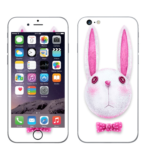 Наклейка на Телефон Apple iPhone 6 plus Зая с бабочкой,  купить в Москве – интернет-магазин Allskins, гики, заяц, бабочки, розовый, хипстер, пуговицы
