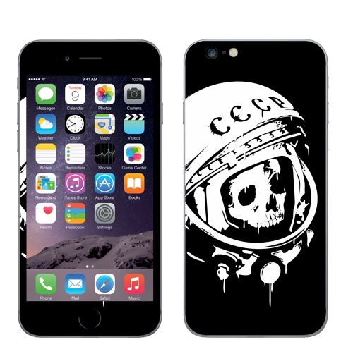 Наклейка на Телефон Apple iPhone 6 plus Прости, Юра,  купить в Москве – интернет-магазин Allskins, Гагарин, тёмное, подтеки, грандж, холод, череп, пустота, капли, космос