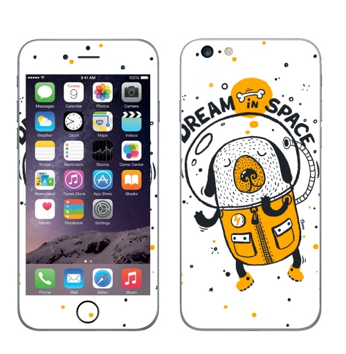 Наклейка на Телефон Apple iPhone 6 plus Dream in space,  купить в Москве – интернет-магазин Allskins, надписи на английском, астронавт, собаки, еда, космос, мечта, надписи, животные