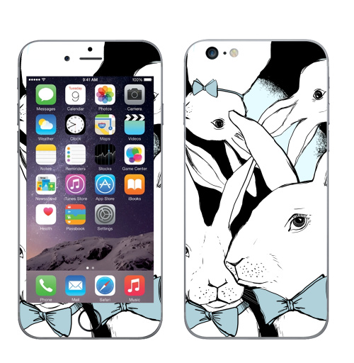 Наклейка на Телефон Apple iPhone 6 plus Boys Bunny,  купить в Москве – интернет-магазин Allskins, заяц, бабочки, зима