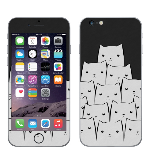 Наклейка на Телефон Apple iPhone 6 plus White Cats,  купить в Москве – интернет-магазин Allskins, уши, черный, кошка, белый, животные, черно-белое, 300 Лучших работ