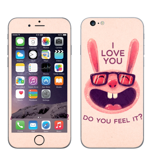 Наклейка на Телефон Apple iPhone 6 plus Влюбленный зая,  купить в Москве – интернет-магазин Allskins, заяц, животные, любовь, улыбка, сердце, хипстер, для влюбленных