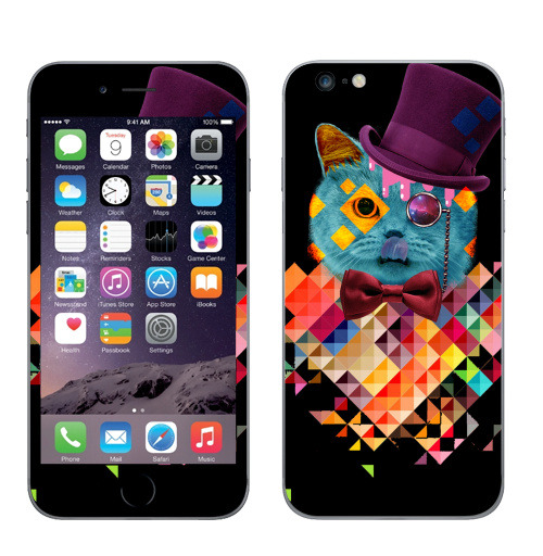 Наклейка на Телефон Apple iPhone 6 plus ПсихоКэт,  купить в Москве – интернет-магазин Allskins, космокот, оранжевый, абстракция, космос, кошка, паттерн, хипстер, ромбы, голубой