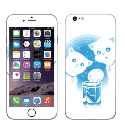 Наклейка на Телефон Apple iPhone 6 plus ДВА КОТЁНКА И СГУЩЁНКА,  купить в Москве – интернет-магазин Allskins, прикол, белый, голубой, кошка, синий, киса, сгущенка