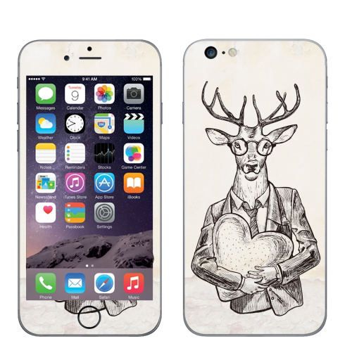 Наклейка на Телефон Apple iPhone 6 plus Мистер Твистер,  купить в Москве – интернет-магазин Allskins, животные, любовь, олень, персонажи, сердце, хипстер, для влюбленных