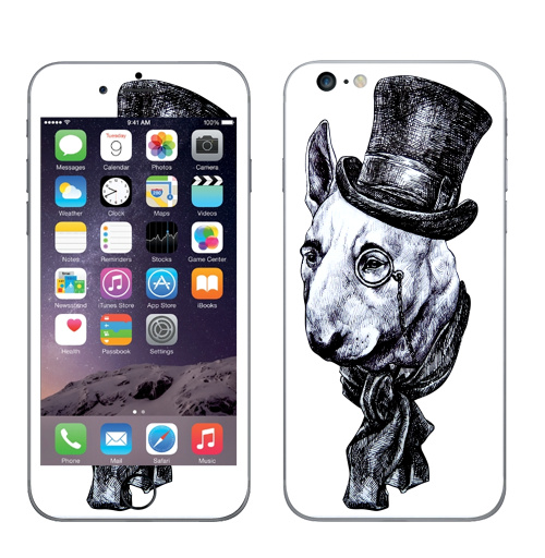 Наклейка на Телефон Apple iPhone 6 plus Сэр Бультерьер,  купить в Москве – интернет-магазин Allskins, крутые животные, черно-белое, животные, собаки, стимпанк, бультерьер, милые животные