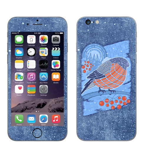 Наклейка на Телефон Apple iPhone 6 plus Снегирь,  купить в Москве – интернет-магазин Allskins, птицы, зима, абстракция, снегирь, новый год