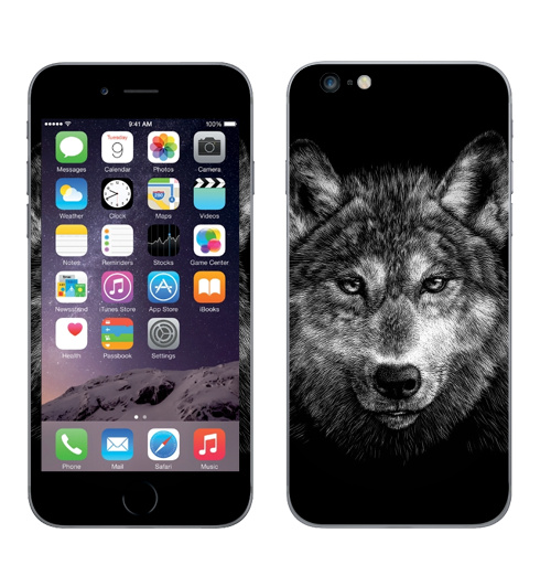 Наклейка на Телефон Apple iPhone 6 plus Волчище,  купить в Москве – интернет-магазин Allskins, морда, животные, волк, полностьючерный, 300 Лучших работ