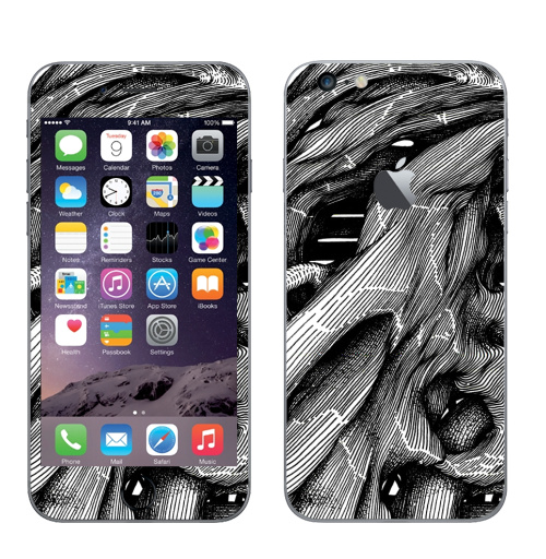 Наклейка на Телефон Apple iPhone 6 plus с яблоком FUTUROOT,  купить в Москве – интернет-магазин Allskins, черно-белое, черный, графика, абстракция