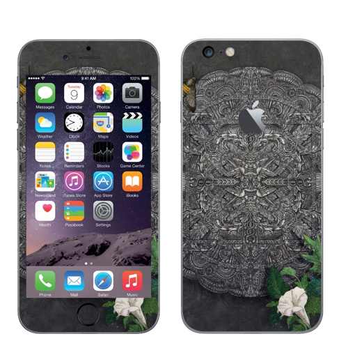 Наклейка на Телефон Apple iPhone 6 plus с яблоком Цветок дурмана,  купить в Москве – интернет-магазин Allskins, цветы, готика, графика, онамент, бражник, бабочки
