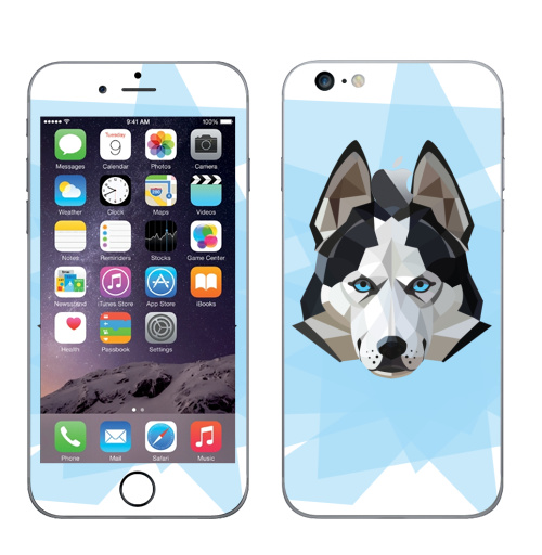 Наклейка на Телефон Apple iPhone 6 plus с яблоком Хаски лед,  купить в Москве – интернет-магазин Allskins, 300 Лучших работ, хаски, полигоны, собаки, животные, графика