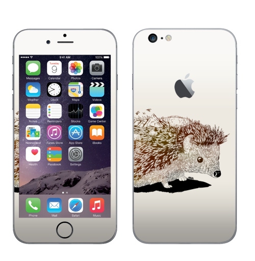 Наклейка на Телефон Apple iPhone 6 plus с яблоком ●Ежик●,  купить в Москве – интернет-магазин Allskins, ежик, осень, природа, горы, животные, графика, рисунки, девушка, птицы