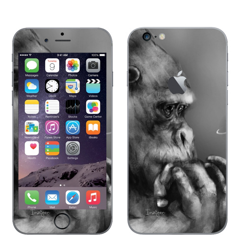 Наклейка на Телефон Apple iPhone 6 plus с яблоком Горилла,  купить в Москве – интернет-магазин Allskins, обезьяна, животные, космос