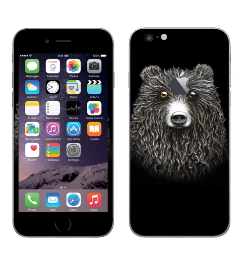 Наклейка на Телефон Apple iPhone 6 plus с яблоком Мишенька,  купить в Москве – интернет-магазин Allskins, крутые животные, медведь, животные, графика, милые животные