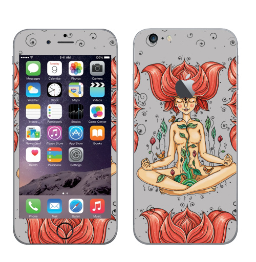 Наклейка на Телефон Apple iPhone 6 plus с яблоком Пора цветения,  купить в Москве – интернет-магазин Allskins, девушка, цветы, весна, настроение, птицы