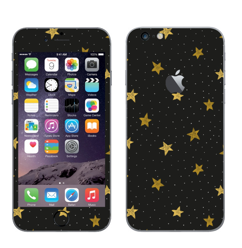Наклейка на Телефон Apple iPhone 6 plus с яблоком Звездная пыль,  купить в Москве – интернет-магазин Allskins, полностьючерный, ЗОЛОТОЙ, астрология, небо, точки, паттерн, звезда