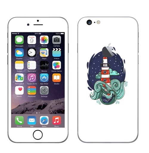 Наклейка на Телефон Apple iPhone 6 plus с яблоком Маяк и большая медведица,  купить в Москве – интернет-магазин Allskins, морская, маяк, космос, звезда, облако, небо, волны, рыба