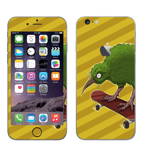 Наклейка на Телефон Apple iPhone 6 plus с яблоком Киви,  купить в Москве – интернет-магазин Allskins, птицы, скейтборд