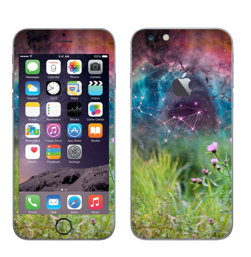Наклейка на Телефон Apple iPhone 6 plus с яблоком Сон про кита и васильки,  купить в Москве – интернет-магазин Allskins, сон, васильки, фантазия, мечта, природа, галактика, цветы, киты, космос