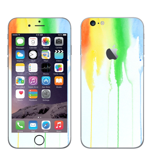 Наклейка на Телефон Apple iPhone 6 plus с яблоком Радуга,  купить в Москве – интернет-магазин Allskins, спектр, акварель, радуга