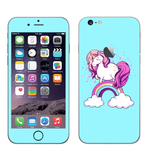 Наклейка на Телефон Apple iPhone 6 plus с яблоком Единорог на радуге ,  купить в Москве – интернет-магазин Allskins, милые животные, единорог, радуга, конфетти, салют, магия, мило, лошадь, животные, детские