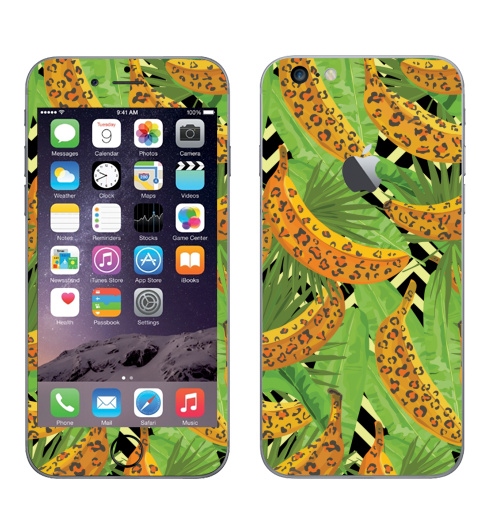Наклейка на Телефон Apple iPhone 6 plus с яблоком Паттерн с банами,  купить в Москве – интернет-магазин Allskins, зеленый, текстура, хищник, джунгли, листья, тропики, паттерн, леопард, банан