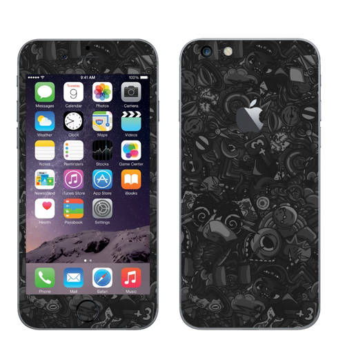 Наклейка на Телефон Apple iPhone 6 plus с яблоком Темный дудл,  купить в Москве – интернет-магазин Allskins, темный, дудлы, черный, персонажи, монстры