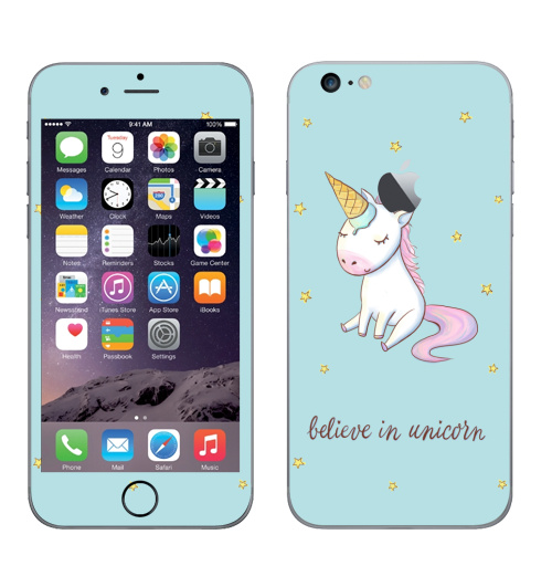 Наклейка на Телефон Apple iPhone 6 plus с яблоком Превращение в единорога,  купить в Москве – интернет-магазин Allskins, милые животные, единорог, персонажи, улыбка, радость, прикол, мило, животные, фразы