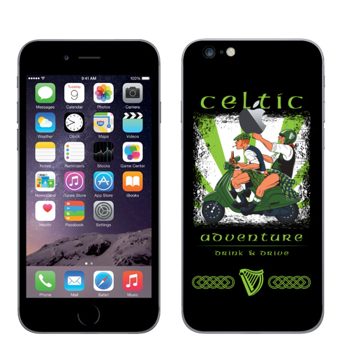 Наклейка на Телефон Apple iPhone 6 plus с яблоком Кельтское приключение,  купить в Москве – интернет-магазин Allskins, Ирландия, кельт, килт, мотоцикл, приключения, алкоголь, персонажи, путешествия, отдых