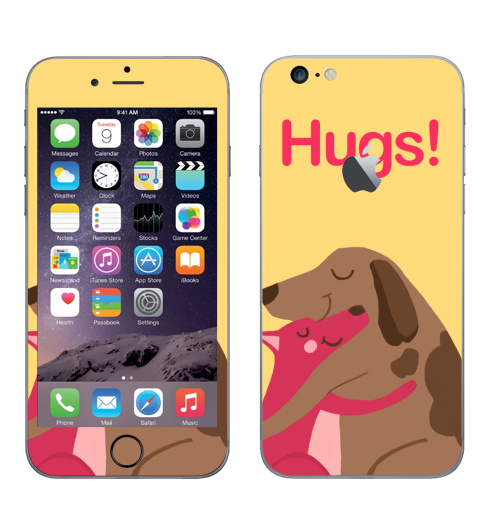 Наклейка на Телефон Apple iPhone 6 plus с яблоком Собаки-Обнимаки,  купить в Москве – интернет-магазин Allskins, любовь, собаки, обнимашки, обьятья