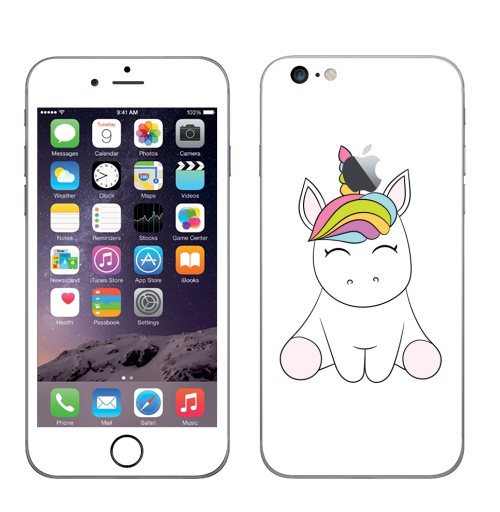 Наклейка на Телефон Apple iPhone 6 plus с яблоком Единорожек,  купить в Москве – интернет-магазин Allskins, милые животные, радуга, магия, детские, животные, мило, единорог