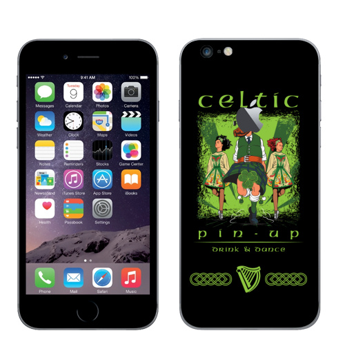 Наклейка на Телефон Apple iPhone 6 plus с яблоком Кельтский пинап,  купить в Москве – интернет-магазин Allskins, сарказм, персонажи, девушка, алкоголь, пикник, танцы, Ирландия, кельт