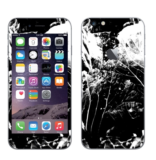 Наклейка на Телефон Apple iPhone 6 plus с яблоком Растительное,  купить в Москве – интернет-магазин Allskins, черно-белое, лесной, природа, листья, Темная, черный, графика, растительный, растение