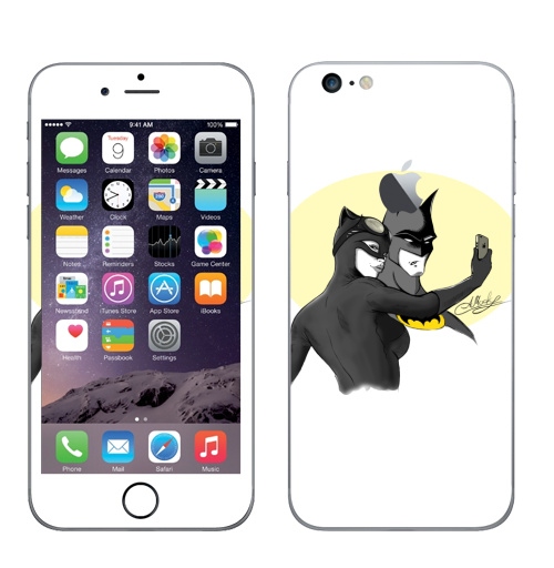 Наклейка на Телефон Apple iPhone 6 plus с яблоком Cелфи мышки и кошки,  купить в Москве – интернет-магазин Allskins, мышь, кошка, девушка, айфон, селфи, женщинакошка, Летучая_мышь