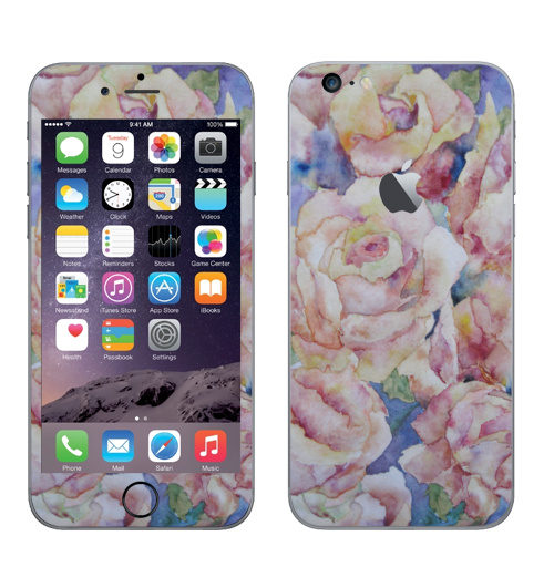 Наклейка на Телефон Apple iPhone 6 plus с яблоком Розы. декор три,  купить в Москве – интернет-магазин Allskins, акварель, плакат, цветы, нежно, розовый, пастельные, тона, красота