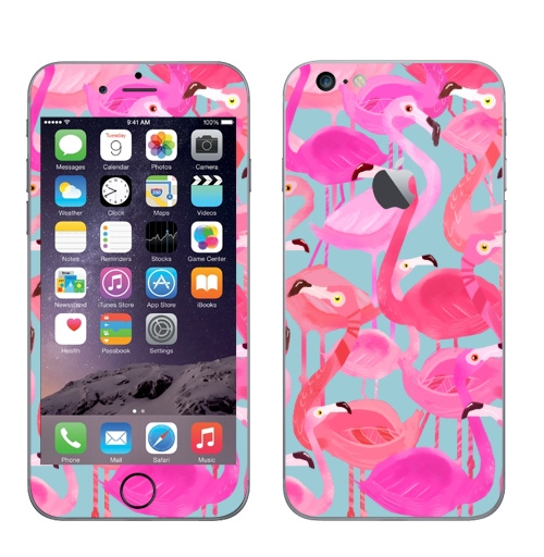 Наклейка на Телефон Apple iPhone 6 plus с яблоком Фламинго Серый фон,  купить в Москве – интернет-магазин Allskins, мило, птицы, фламинго, розовый, фуксия, сердце, тропики, лето, текстура, фауна