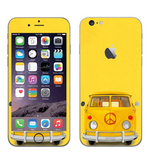 Наклейка на Телефон Apple iPhone 6 plus с яблоком Хиппи Автобус,  купить в Москве – интернет-магазин Allskins, автобус, хиппи, желтый, иллюстация, диджитал, гранж, бохо