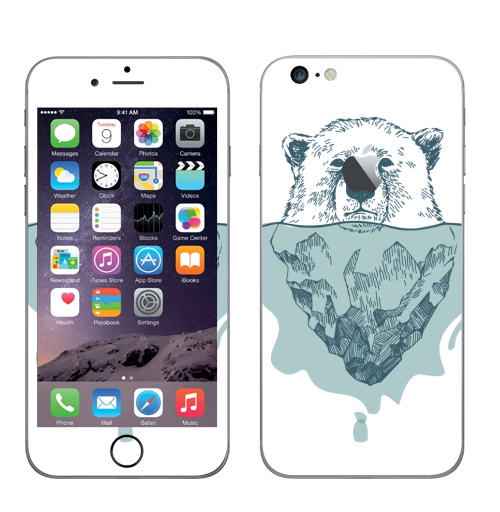 Наклейка на Телефон Apple iPhone 6 plus с яблоком Полярный медведь,  купить в Москве – интернет-магазин Allskins, белый, медведь, полярный, лёд, вода, голубой, бирюзовый, крутые животные