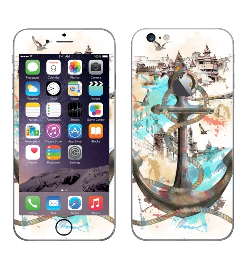 Наклейка на Телефон Apple iPhone 6 plus с яблоком Морской волк,  купить в Москве – интернет-магазин Allskins, отдых, птицы, пейзаж, морская, якорь