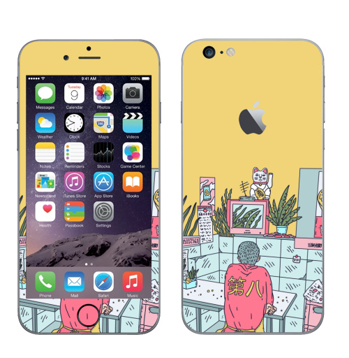 Наклейка на Телефон Apple iPhone 6 plus с яблоком Азиатская закусочная,  купить в Москве – интернет-магазин Allskins, азия, Китай, розовый, лес, мальчик, желтый, телевизор, неон, закусочная