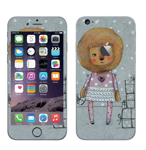 Наклейка на Телефон Apple iPhone 6 plus с яблоком Лева,  купить в Москве – интернет-магазин Allskins, лев, снег, подарки, серый, животные, зверушки