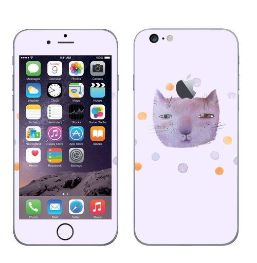 Наклейка на Телефон Apple iPhone 6 plus с яблоком Котик и шары,  купить в Москве – интернет-магазин Allskins, кошка, животные, подарки, снег, лев
