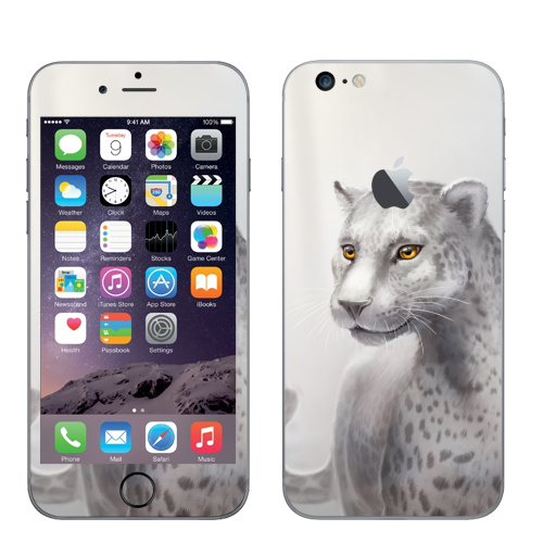 Наклейка на Телефон Apple iPhone 6 plus с яблоком Серый леопард,  купить в Москве – интернет-магазин Allskins, леопард, гепард, кошка, серый, клякса, глаз