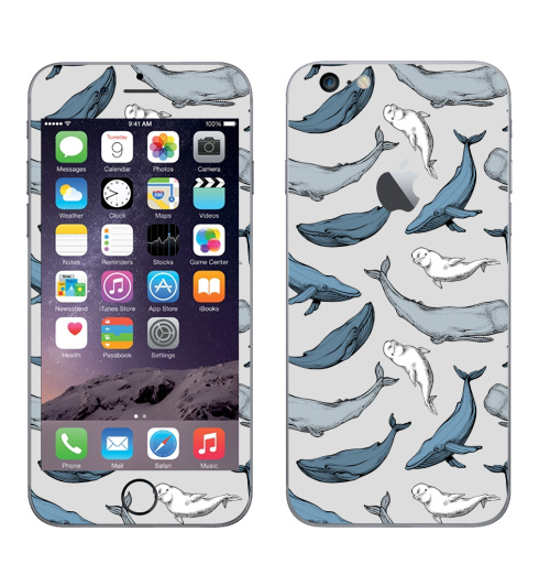 Наклейка на Телефон Apple iPhone 6 plus с яблоком Киты повсюду,  купить в Москве – интернет-магазин Allskins, вода, океаны, синий, серый, горбатый, кашалот, паттерн, морская, киты
