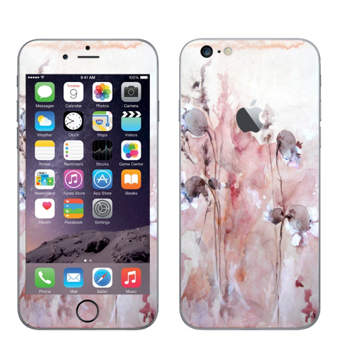 Наклейка на Телефон Apple iPhone 6 plus с яблоком Осенние цветы,  купить в Москве – интернет-магазин Allskins, цветокакварель, розовый, цветы, акварель, природа, рисунки, оригинально, нежно