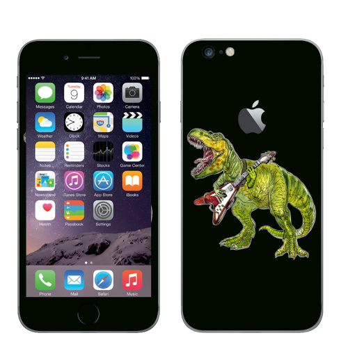 Наклейка на Телефон Apple iPhone 6 plus с яблоком Хэви метал динозавр,  купить в Москве – интернет-магазин Allskins, rock, металл, музыка, музыкант, гитара, гитарист, динозавры