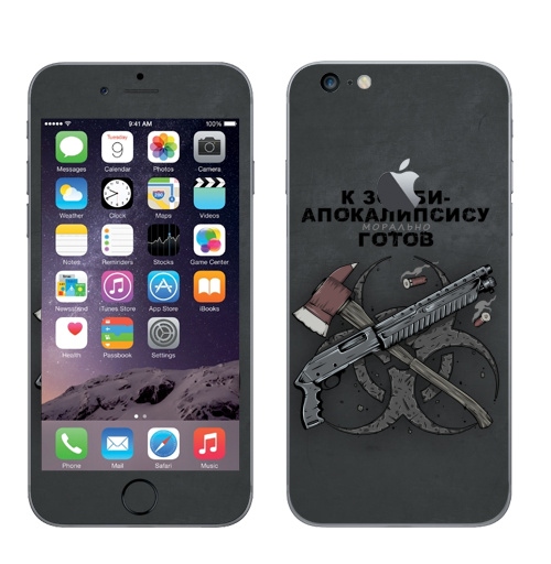 Наклейка на Телефон Apple iPhone 6 plus с яблоком К зомби-апокалипсису готов,  купить в Москве – интернет-магазин Allskins, оружие, зомби, дробовик, топор