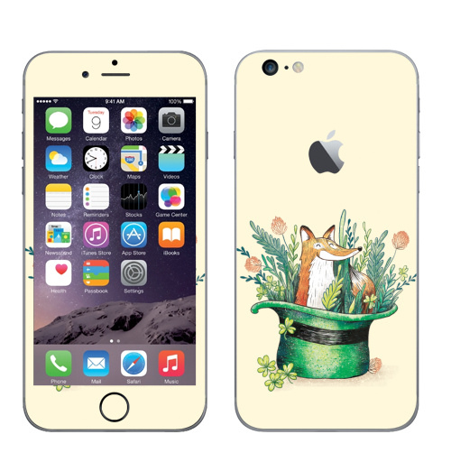 Наклейка на Телефон Apple iPhone 6 plus с яблоком Ирландский лис,  купить в Москве – интернет-магазин Allskins, лиса, Ирландия, клевер, шляпа