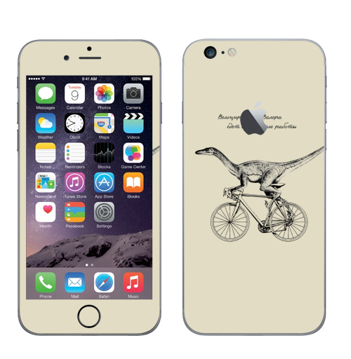 Наклейка на Телефон Apple iPhone 6 plus с яблоком Велоцираптор Валера,  купить в Москве – интернет-магазин Allskins, велоцираптор, валера, велосипед, графика, надписи, сарказм, одноцветный, остроумно